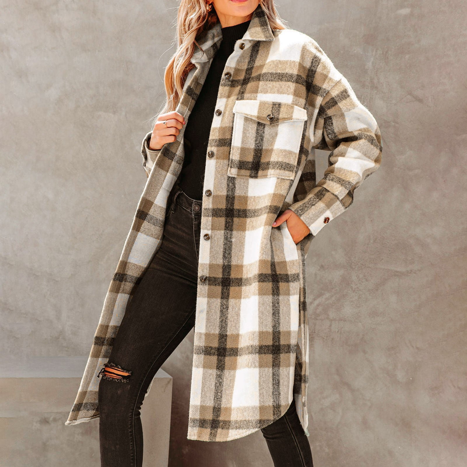 MKLEKYY Short Outwear Jacket Women Women's Plus Size Flannel MKLEKYY Short Outwear Jacket Women Women's Plus Size Flannel