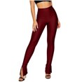 thumbnail image 2 of Women's Solid Color Glossy Yoga Leggings Full Length Fashionable Split Hem Stretch Tight Base Layer Pants for Gym Running Sports and Daily Casual Wear, 2 of 5