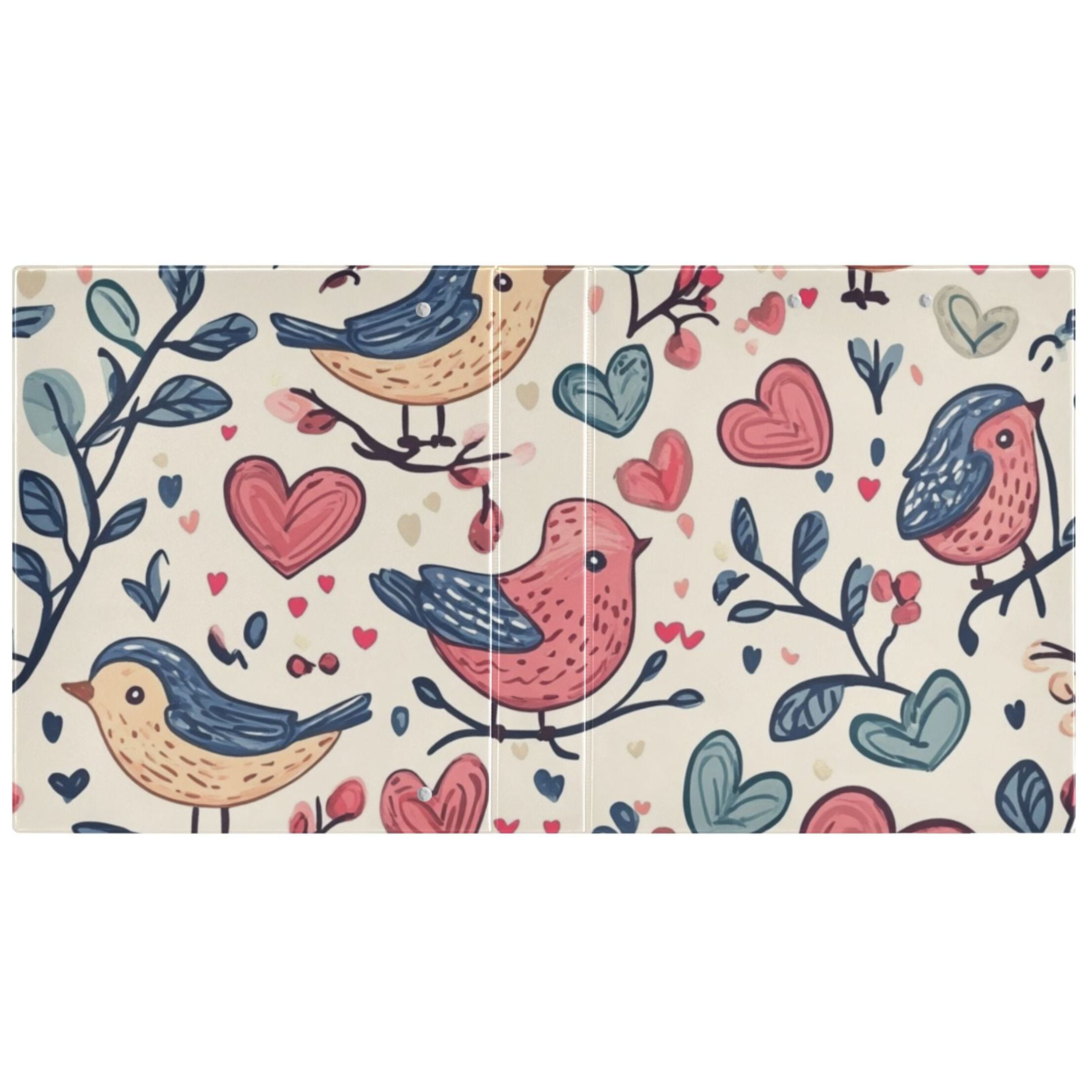 Valentines Day Hearts Birds 3 Ring Binders 1.5 inch Hardcover File Folders with Interior Pockets A4 Size Organizer for School Office Hospital