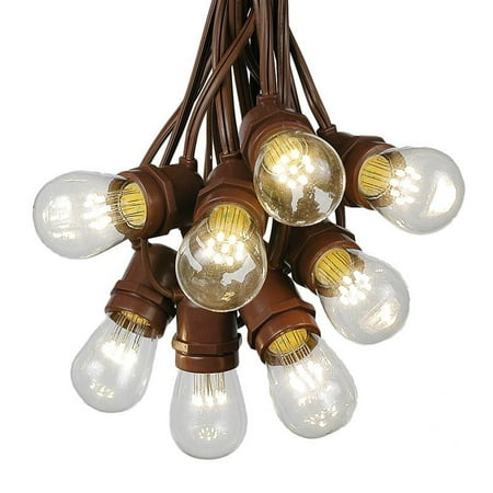 

37.5 Foot S14 LED Edison Outdoor String Lights - Commercial Grade String Lights - Backyard Garden Gazebo – Cafe Market Light Set – Vintage Patio String Lights - Brown Wire - 25 S14 LED Bulbs