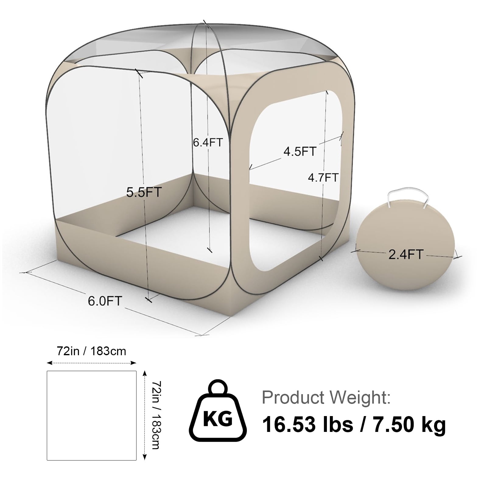 VEVOR Pop up Sports Tent, 72x72 in Clear Bubble Tent for 2-4 Persons, Waterproof Outdoor Pod with Floor Mat & Top Cover, Garden Igloo Dome Tents Camping Shelter for Events Fishing Cheering