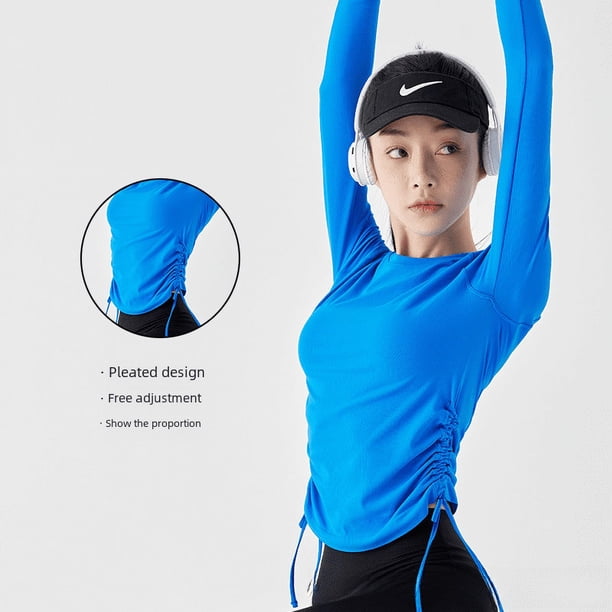 Ropa de yoga con cordón, camiseta deportiva holgada de manga larga y secado rápido, chaqueta, traje deportivo transpirable para mujer