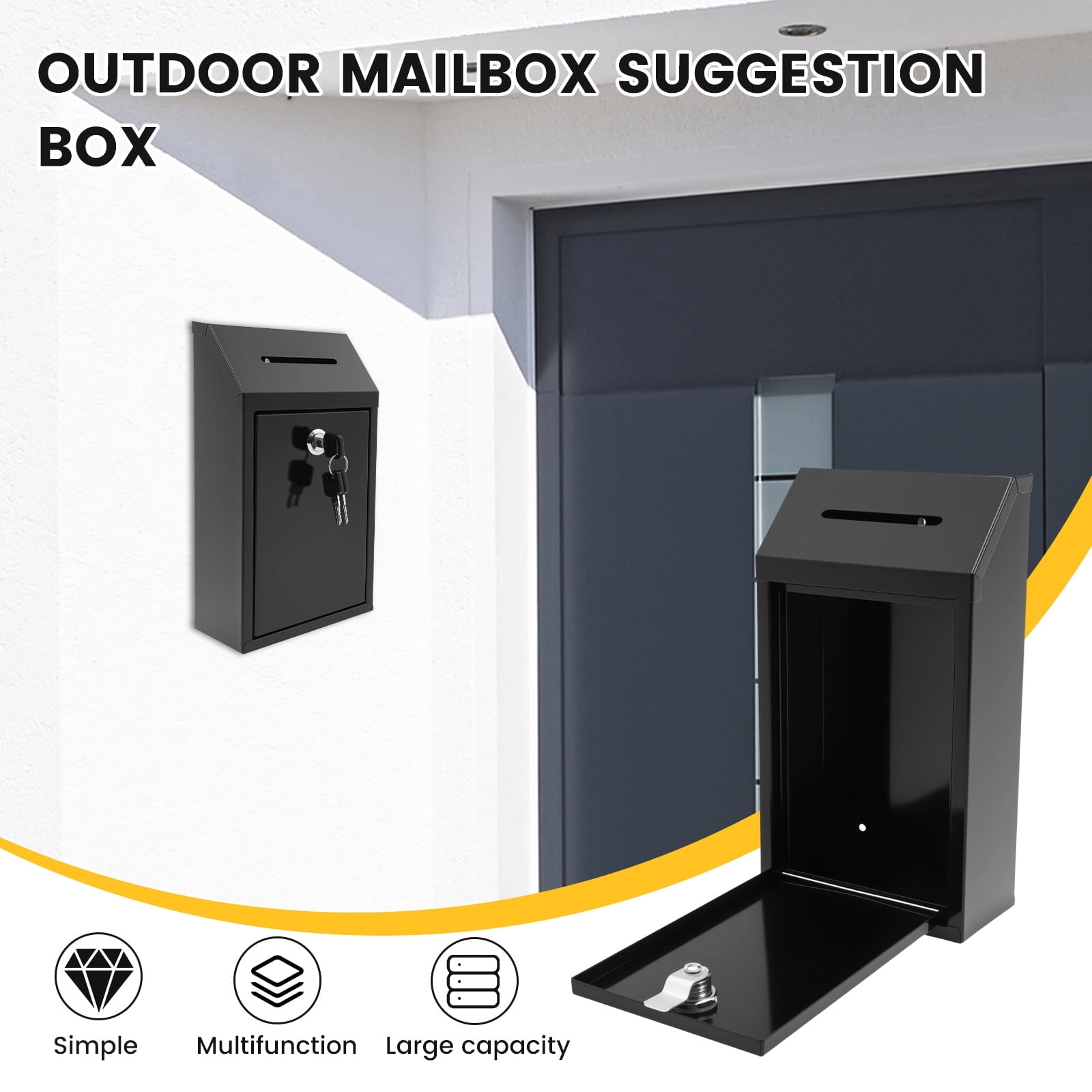 FUYGRCJ Metal Suggestion Box, Donation Box with Slot Drop Box with Lock and Key, Collection Box, Mailbox Wall Mount Drop Box Ballot Box for Home Office Outdoor