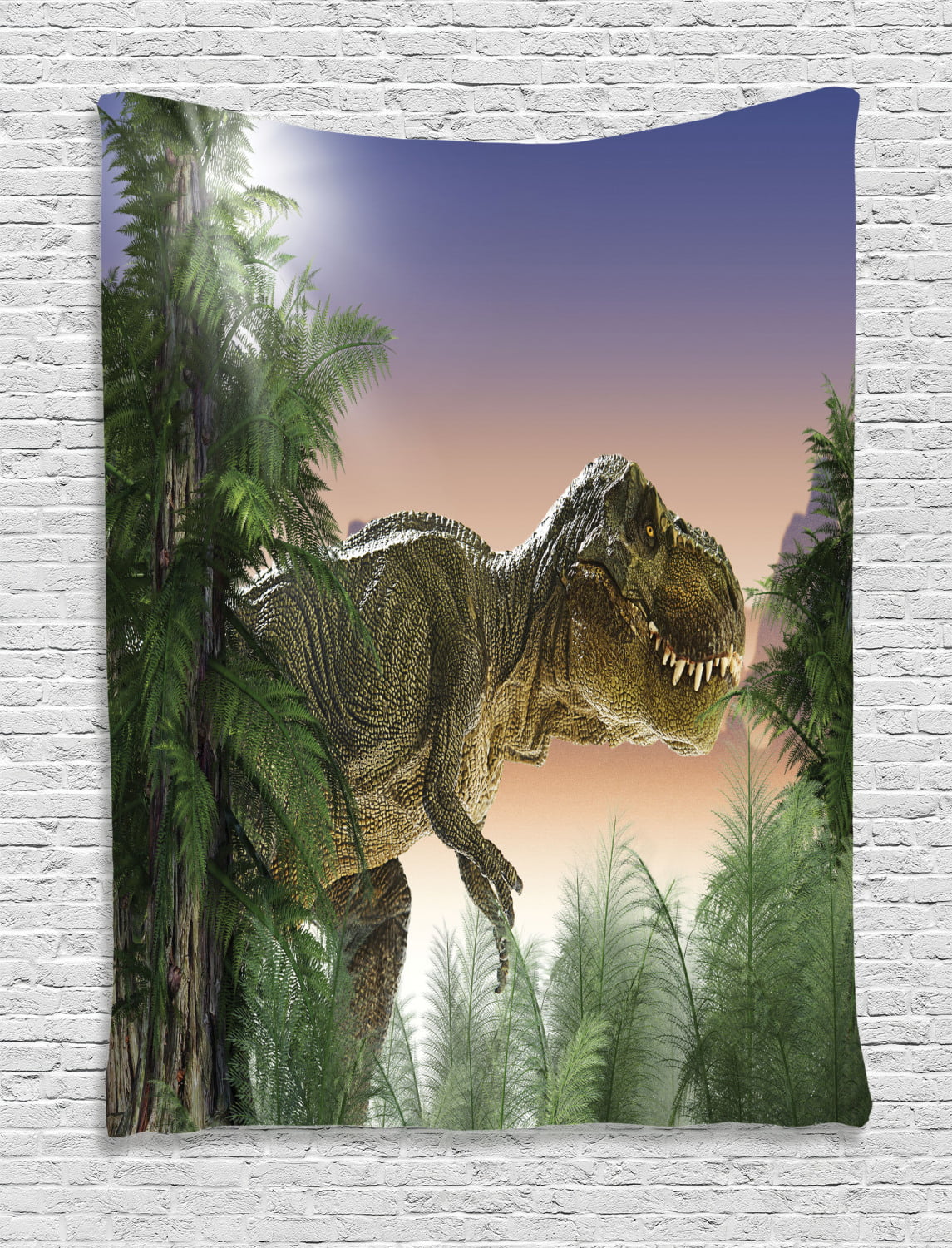 Jurassic Decor Wall Hanging Tapestry, Dinosaur In The Jungle Trees ...