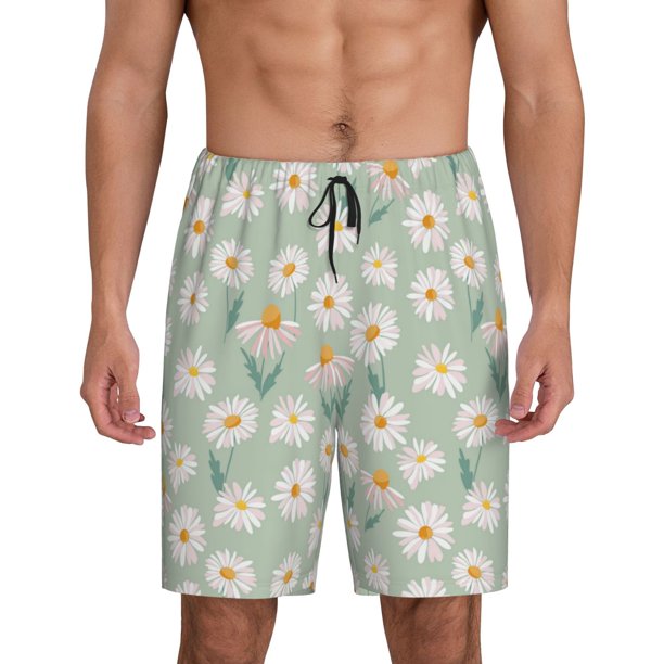 Balery Daisies Flowers Pantalones cortos de pijama de punto de algodón para hombre con cinturilla y bolsillos-4X-Large