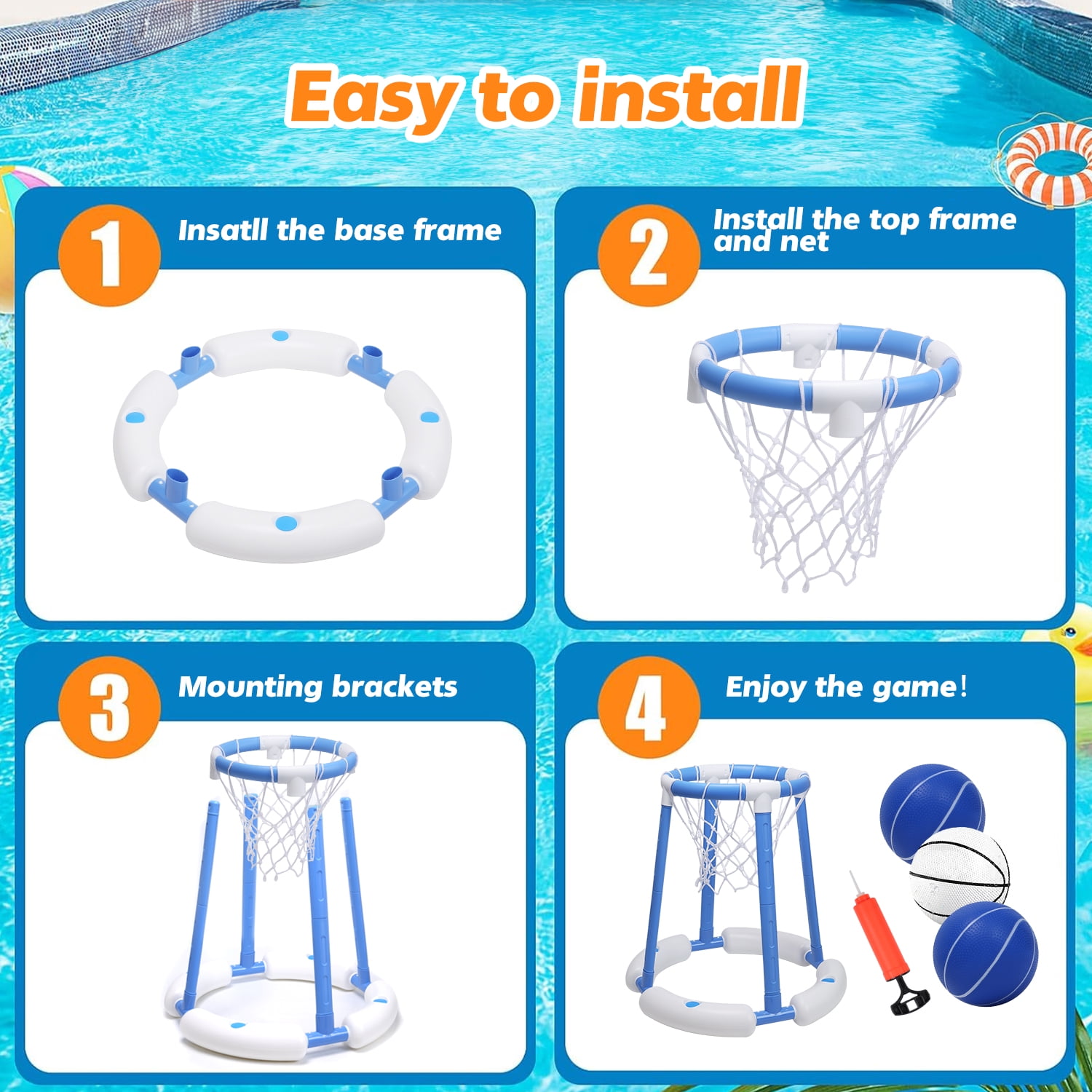 JoyStone Pool Basketball Hoop for Kids, Floating Inflatable Toys with 3 Pool Balls and Pump, Swimming Pool Toy for boys and Girls