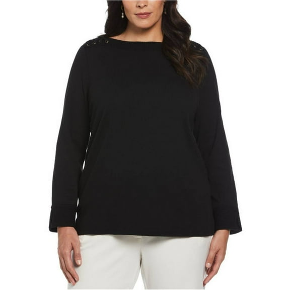 RAFAELLA Womens Laced Knit Blouse, Black, Plus Size, 2X