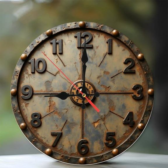 Vintage Industrial Wall Clock Rustic Home Decor(1) 10-Inch Silent Wooden Wall Clock, Battery Operated (AA Batteries Not Included), Artistic Home Decor