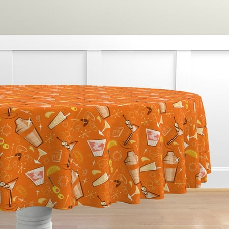 

Cotton Sateen Tablecloth 90 Round - Mid Century Modern Martinis Atomic Age Retro Vintage Orange Cocktails Print Custom Table Linens by Spoonflower