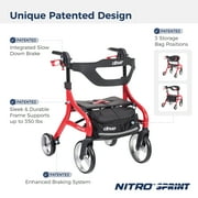 Drive Medical Nitro Sprint Rollator Rolling Walker, Hemi Height, Red