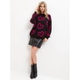 thumbnail image 2 of Women'S Casual Heart Print Crew Neck Long Sleeve Knit Top Loose Pullover Sweater Black One Size, 2 of 8