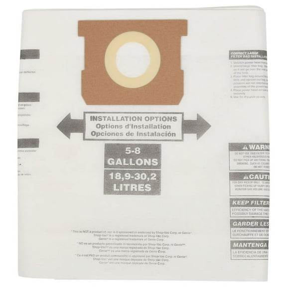 6 Pcs Universal Dry Vac Dust Bag 5 to 8 Gallon Vacuum Cleaners for 5-8 Bags