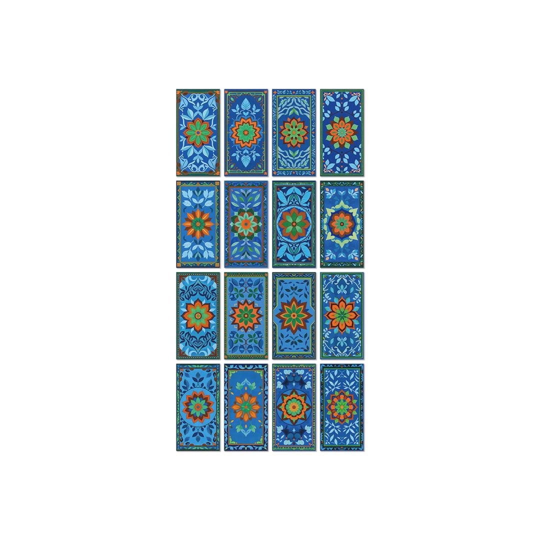 16Pcs Foaming Board Vinyl Tiles Stickers Wall Decals 8" x 4" Waterproof Peel and Stick Backsplash Blue Green Orange Flowers Pattern Mural