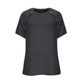 thumbnail image 4 of Tops de Mujer, Manga Corta Sólida Cuello Redondo Botón Arriba Blusa Casual de Negocios, 4 of 9
