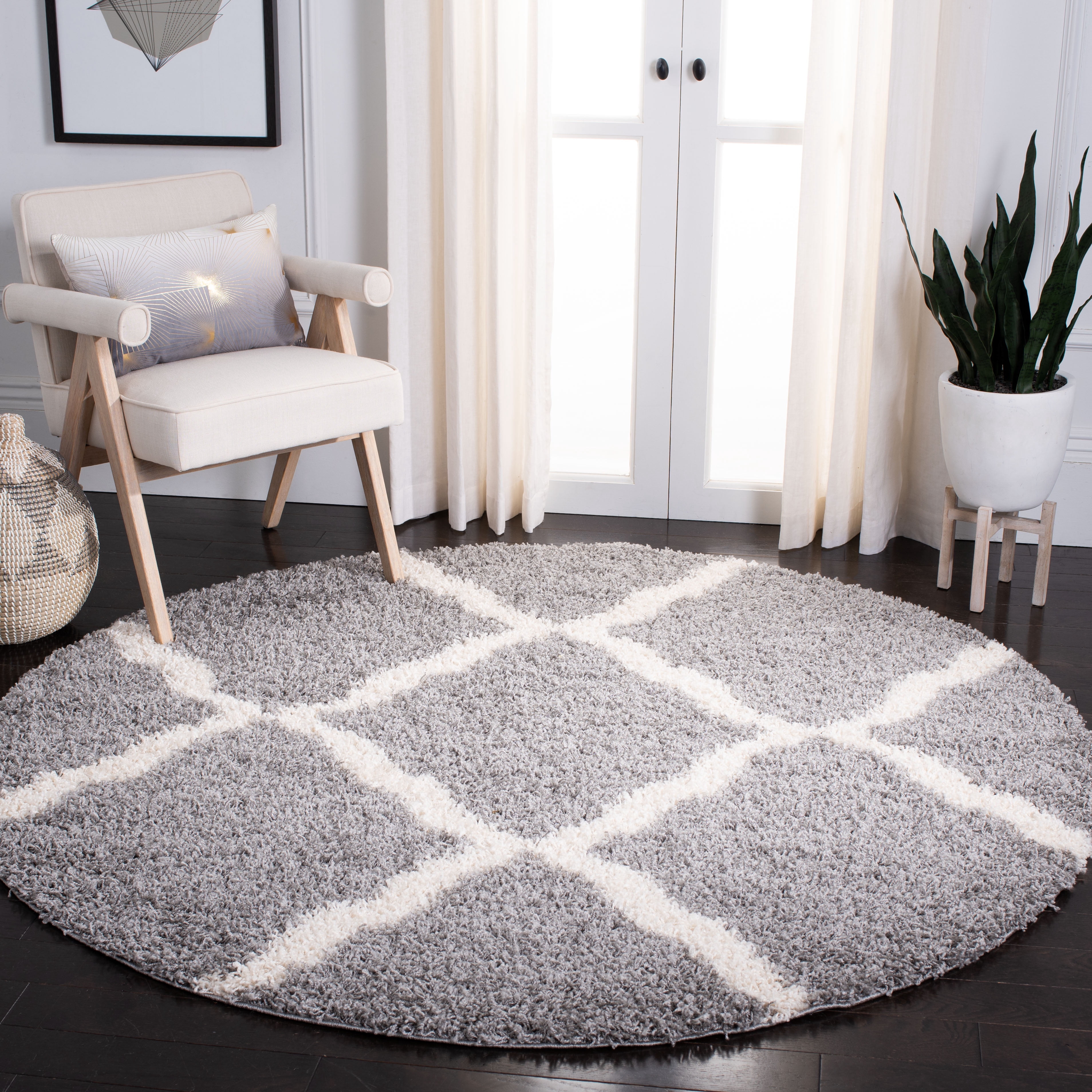 SAFAVIEH Dallas Logan Geometric Shag Area Rug, Grey/Ivory, 10' x 10' Round