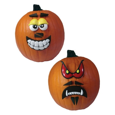 Yellow And Red Crazy Faces Pumpkin 12 Piece Kit Halloween Decoration