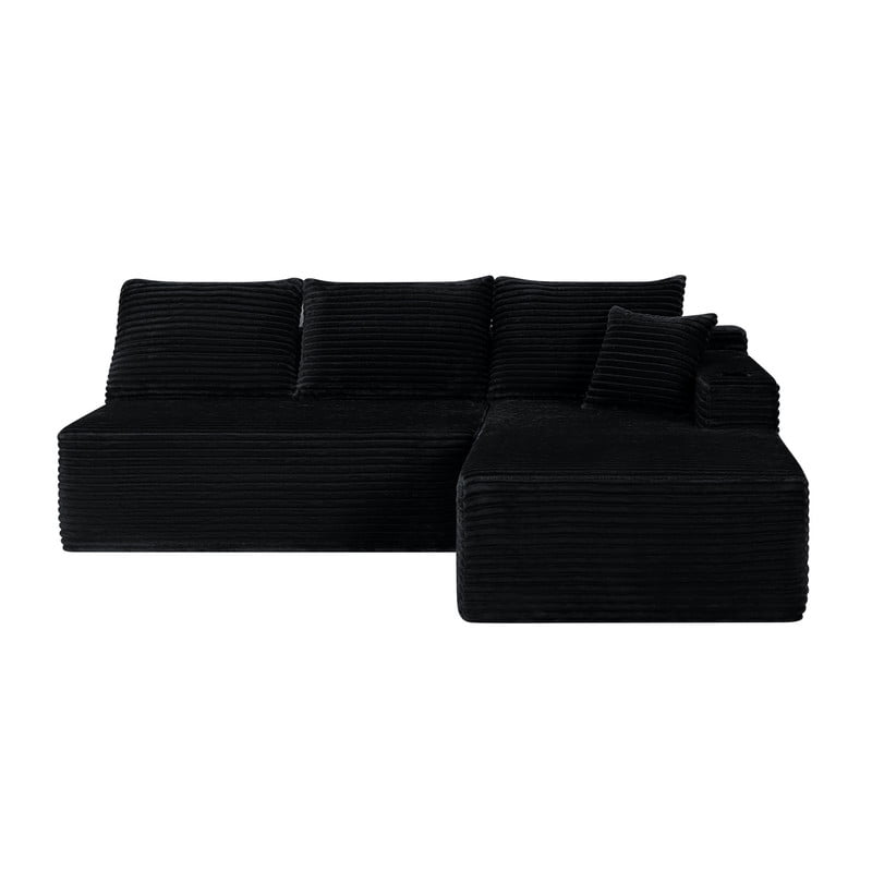 2-Piece No Assembly Need Sectional Sofa Set, Boneless Couch with Chaise Lounge, Modular Upholstered Sofa with Cup Holder