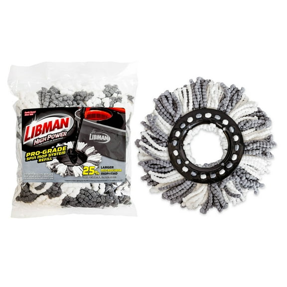 Libman High Power Microfiber Spin Mop Refill Snap-on Head Black and White
