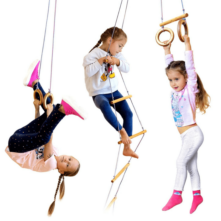 Goodevas Hanging Gymnastic Rings for Kids Home Gym Rings for Exercise Outdoor Wooden Gymnastic Rings