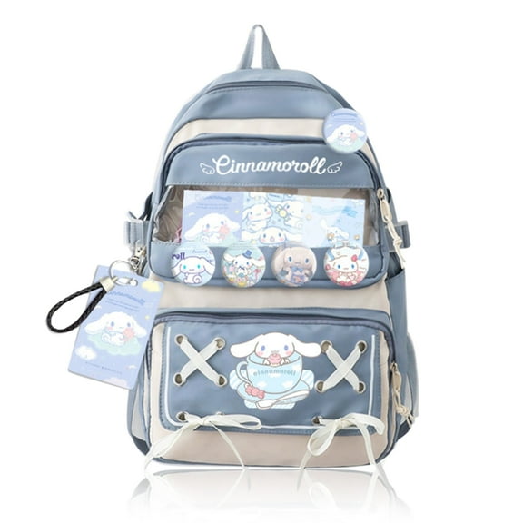 Roffatide Anime Cinnamoroll Kawaii Backpack with 21Pcs Accessories Cartoon Travel Aesthetic New Semester Gifts Bag with Cute Pins Anti-Theft Laptop Backpack Travel Hiking Daypacks Rucksack Blue
