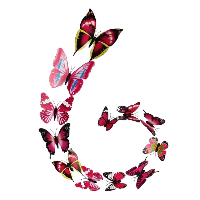 Wosthever 12 Uds. Pegatinas de pared de mariposas 3D, calcomanías de diseño artístico de doble cubierta, decoración de habitación DIY Decoración del hogar 8