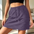 thumbnail image 2 of Arlun Women's Plus Size Drawstring Elastic Waist Cargo Skirts with Flap Pockets Summer Causal Solid Color Mini Short Skirts Simple Stylish Slim Fit Streetwear Dark Purple XL, 2 of 6
