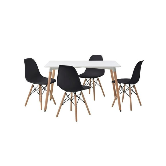 Comedor Alterego Rectangular Blanco con 4 Sillas Negras