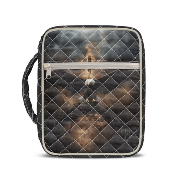 Xixirimido Eagle & Cross Print Bible Cover Case for Women, Quilted Bible Cover Bag with Handle, Bible Carrying Case Study Supplies Accessories for Men