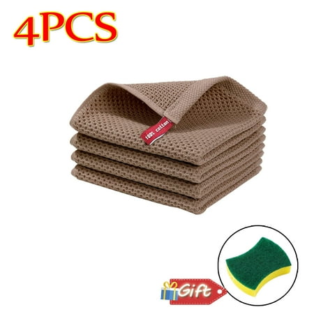

Cotton Kitchen Dish Cloths Waffle Weave Soft Absorbent Dish Towels Washcloths Quick Drying Dish Rags for Kitchen Home Cleaning(Brown 4PCS)