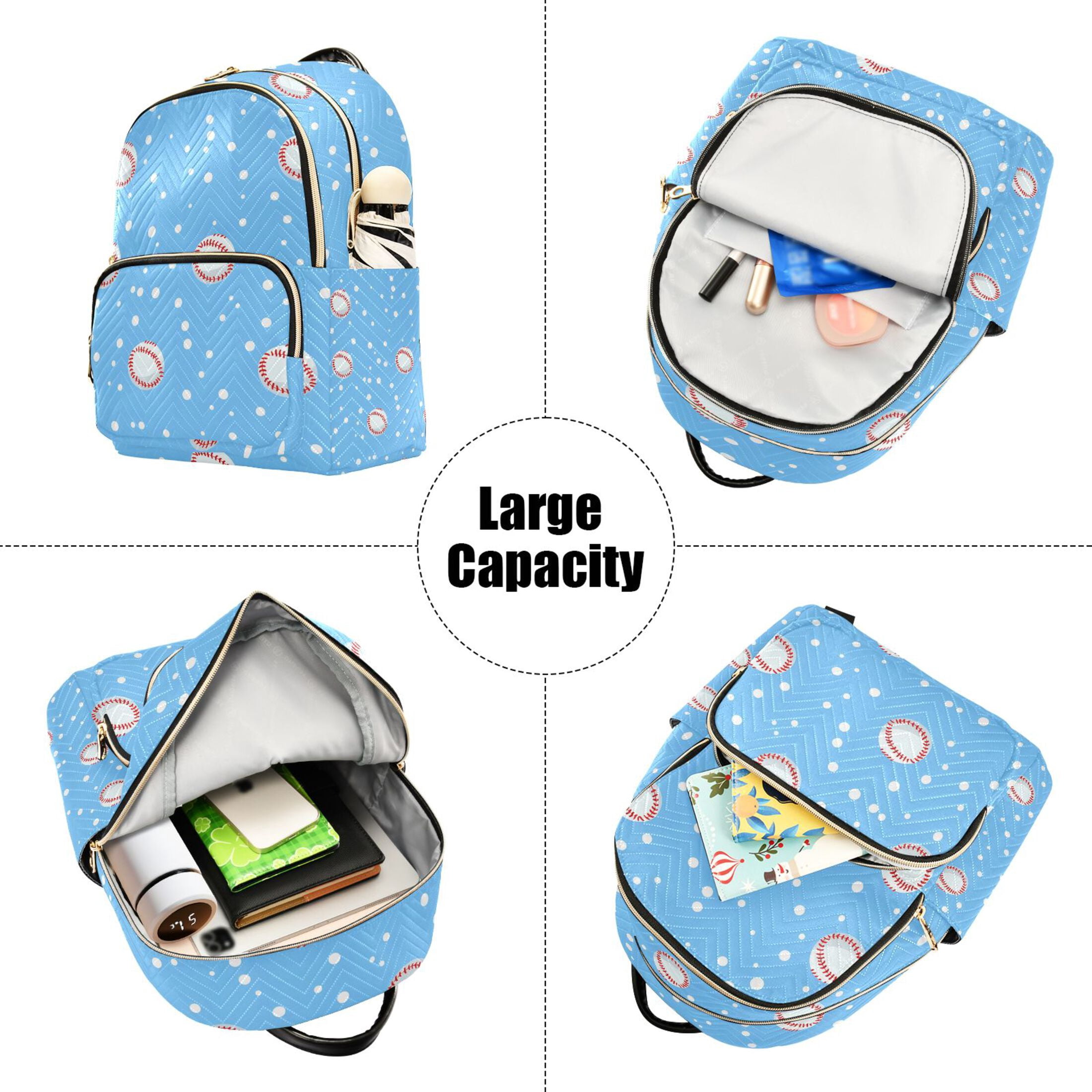 ALAZA Baseball Polka Dot Womens Travel Laptop Backpack Large Daypack Ladies Shoulder Bags S