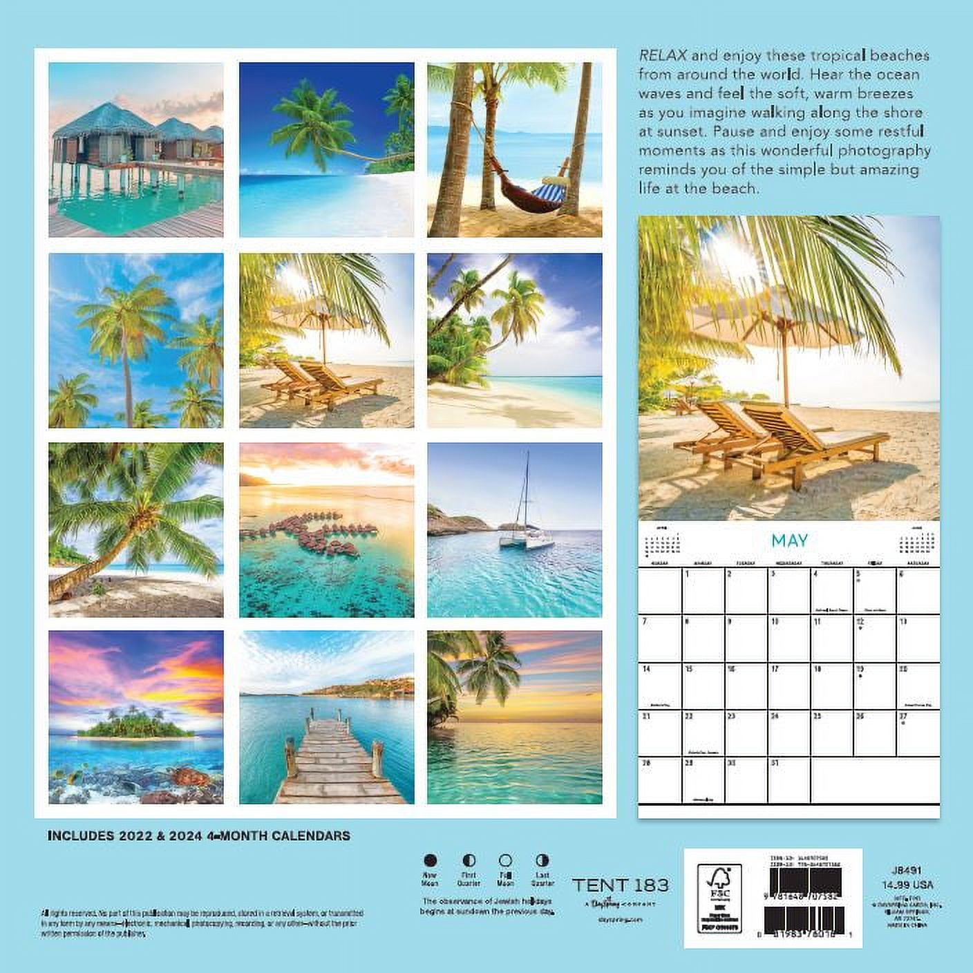 2023- 12 Month Calendar-Tropical Getaways 12x12 Hanging Wall Calendar