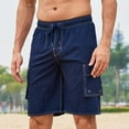 thumbnail image 4 of Mens Yoga Shorts with Pockets Men's Outdoor Cargo Shorts Multi Pockets Solid Color Elastic Waist Drawstring Swimming Trunks Summer Beach Short Pants Navy XL, 4 of 9