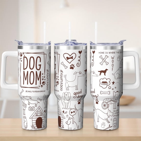 Cute dog tumbler 40 oz tumbler with handle and straw 304 stainless steel travel cup coffee mug water bottle suitable as a gifts for women gift for dog lovers