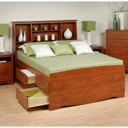 Tall Captain's Platform Storage Bed w\/ Bookcase Headboard-Bed Size: Full, Color: Cherry