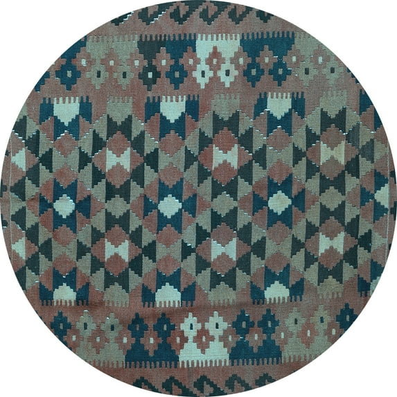 Ahgly Company Indoor Round Oriental Light Blue Traditional Area Rugs, 6' Round