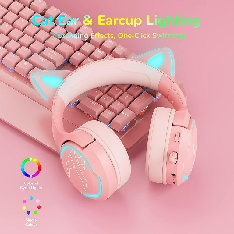 Pink Gaming Headset LED Microphone Pro Gamer Girl Headphones Mic for PC  Laptop