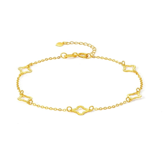 ZHOU LIU FU 18K Gold Chain Bracelet with Hollow Four-Leaf Clover for Women 16 3cm