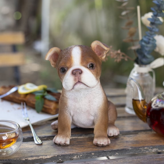 SOREAL Brown Boston Terrier | Handpainted Decorative Puppy Statue for Home & Garden Decor | Premium Polyresin Dog Statue | Gift for Dog Lovers | Weather-Resistant Indoor/Outdoor Decor