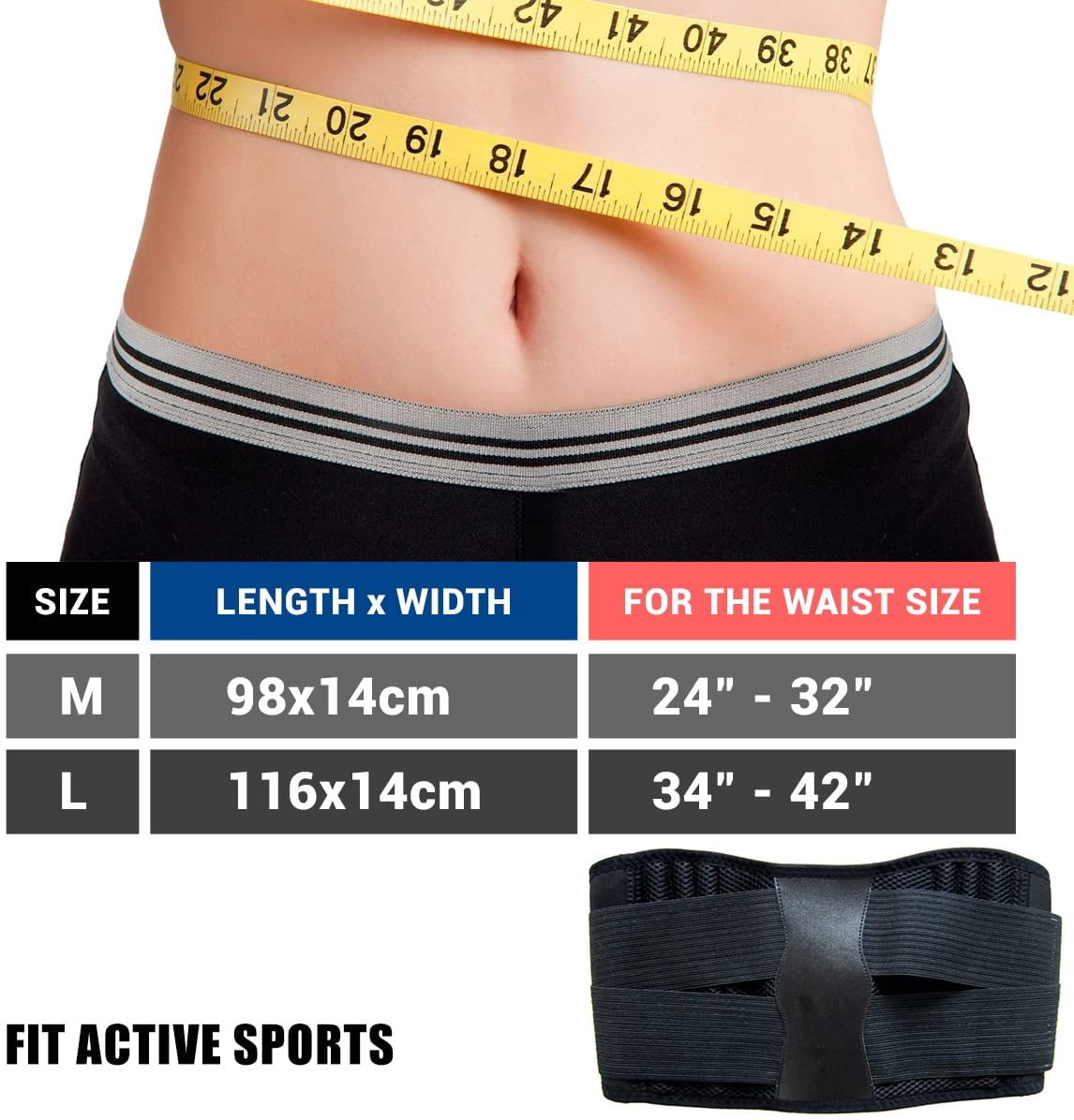 Fit Active Sports Back Brace Support Belt - Lumbar Posture Support Belt - Relieves Lower Back Pain