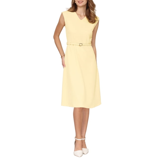Vestido sin mangas para mujer INSPIRE CHIC, escote en V, elegante, para cóctel, vestido en línea A, 2XL, amarillo claro
