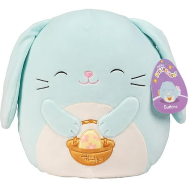 Squishmallows Original 10-Inch Buttons The Blue Bunny - Official Jazwares Plush - Collectible Soft & Squishy Rabbit Stuffed Animal Toy - Add to Your Squad - Gift for Kids, Girls & Boys
