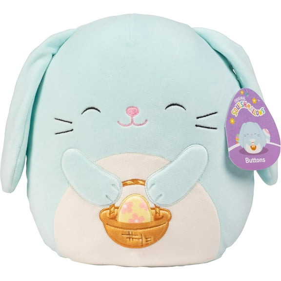 Squishmallows Original 10-Inch Buttons The Blue Summer Bunny - Official Jazwares Plush - Collectible Soft & Squishy Rabbit Stuffed Animal Toy - Add to Your Squad - Gift for Kids, Girls & Boys