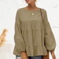 thumbnail image 2 of Top de manga larga para mujer Otoño Cuello redondo Mangas acampanadas Manga larga Suelta Casual Color puro Top ArmyGreen M, 2 of 6