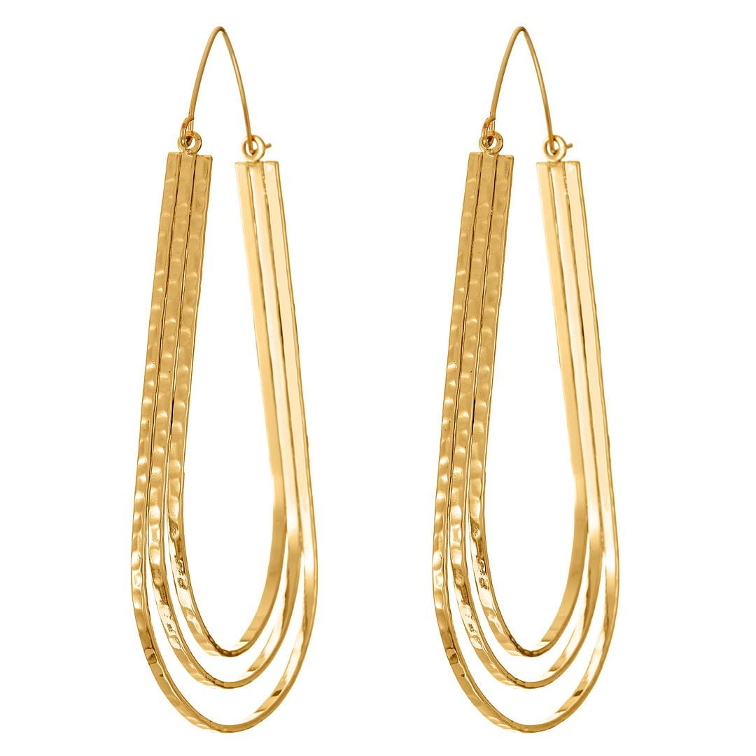 Time and Tru Women's Jewelry, Three Row Gold-Tone Hoop Earrings, 3.25" Drop