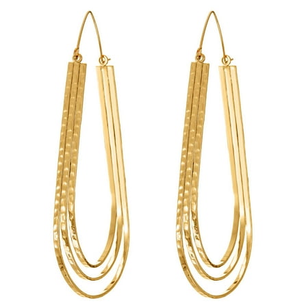 Time and Tru Women's Jewelry, Three Row Gold-Tone Hoop Earrings, 3.25" Drop