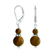 Bling Jewelry Womens Brown Tiger Eye  Bali Milgrain Edged Drop Dangle Earrings Silver Lever back