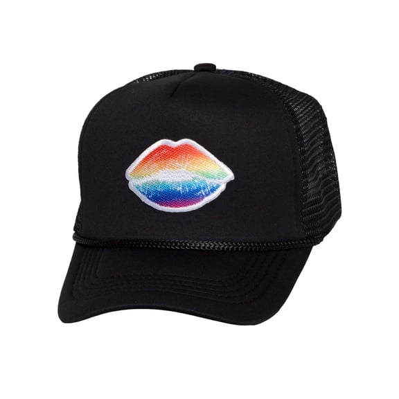 Top Headwear Women's Rainbow Lips Trucker Hat - Mesh Snapback Cap, Black