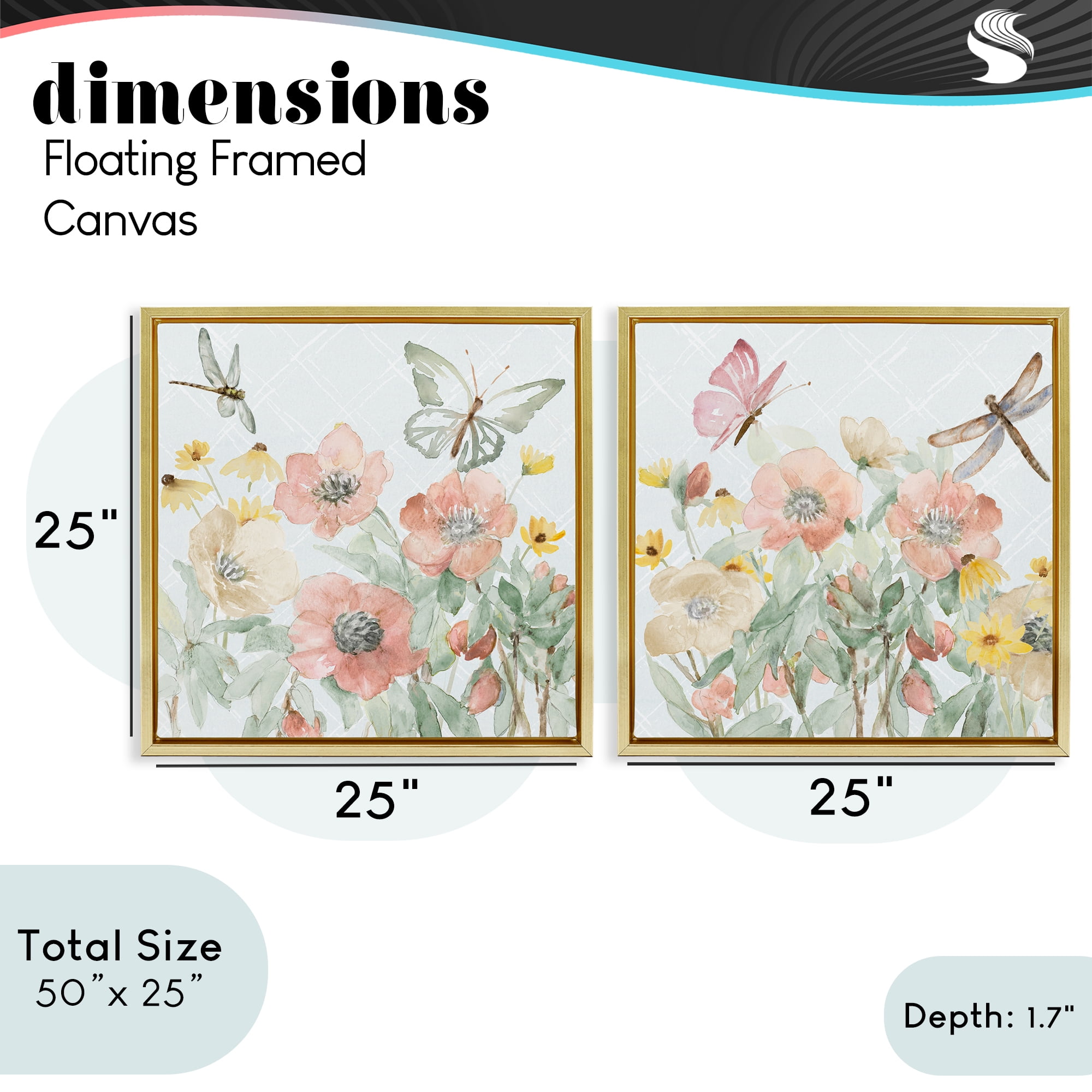 Stupell Industries Delicate Garden Joy 2 Piece Gold Framed Floater Canvas Set, design by Lanie Loreth