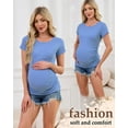 thumbnail image 3 of Women's Maternity Shirts Tops Side Ruched Ribbed Pregnancy Clothes 3-Pack, 3 of 6