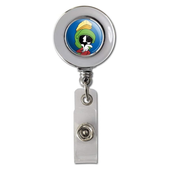 Looney Tunes Marvin The Martian Retractable Reel Chrome Badge ID Card Holder Clip